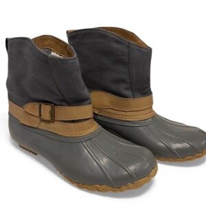 Chooka Gray Canvas Rubber Duck Boots Women's Size 8‎ Buckle Detail Ankle
